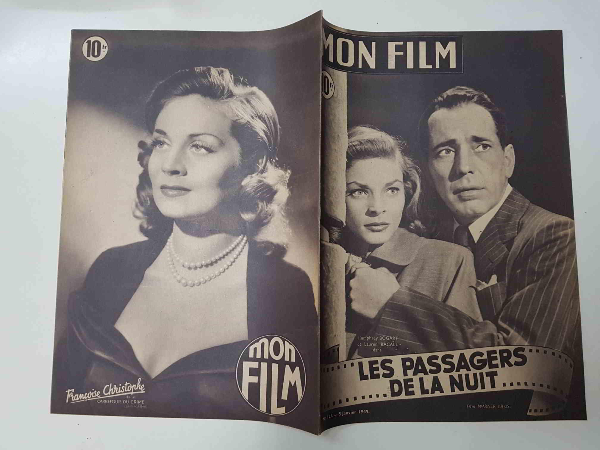 Revista: Mon Film num 124, janvier 1949 - Les passagers de la nuit. Portada: Humphrey Bogart et Lauren Bacall
