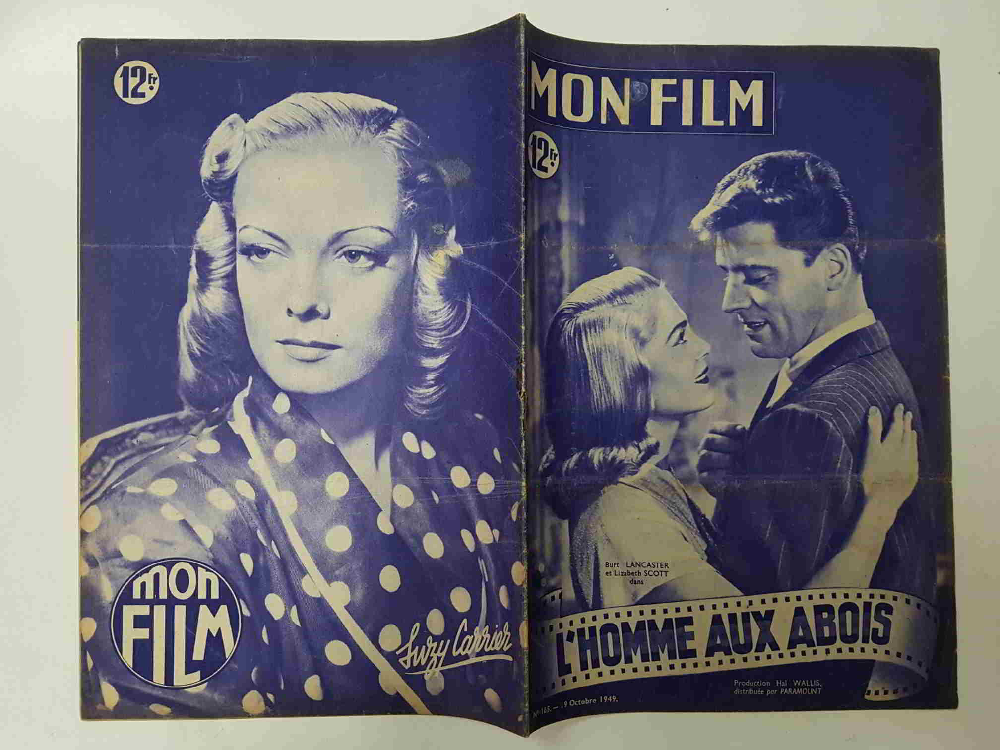 Revista: Mon Film num 165, octobre 1949 - Lhomme aux abois. Portada: Burt Lancaster et Lizabeth Scott