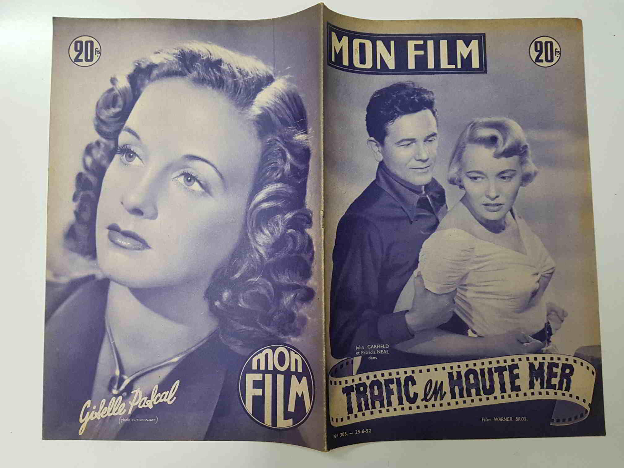 Revista: Mon Film num 305, 25/06/52 -Trafic en Haute Mer. Portada: John Garfield et Patricia Neal