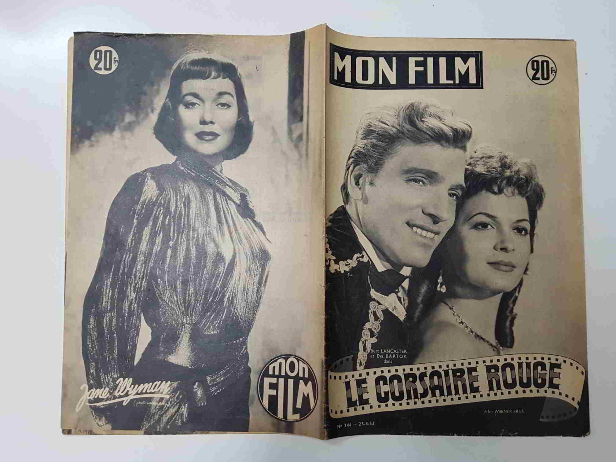 Revista: Mon Film num 344, 25/03/53 - Le corsaire rouge. Portada: Burt Lancaster et Eva Bartok