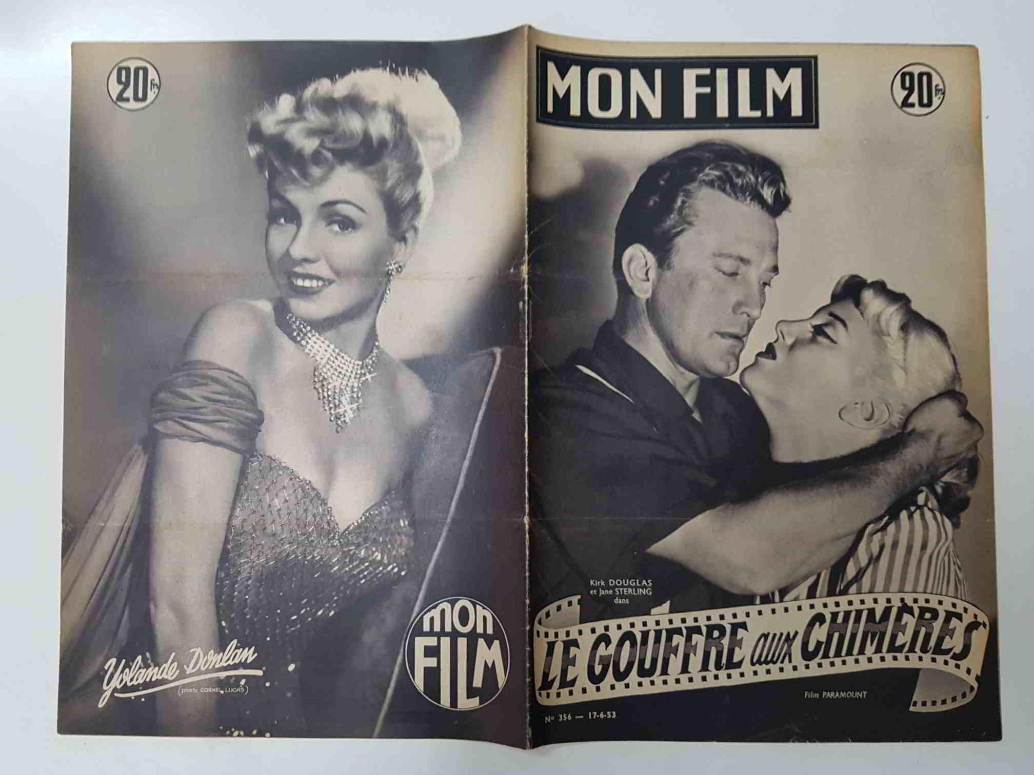 Revista: Mon Film num 356, 17/06/53 - Le gouffre aux chimeres. Portada: Kirk Douglas et Jane Sterling