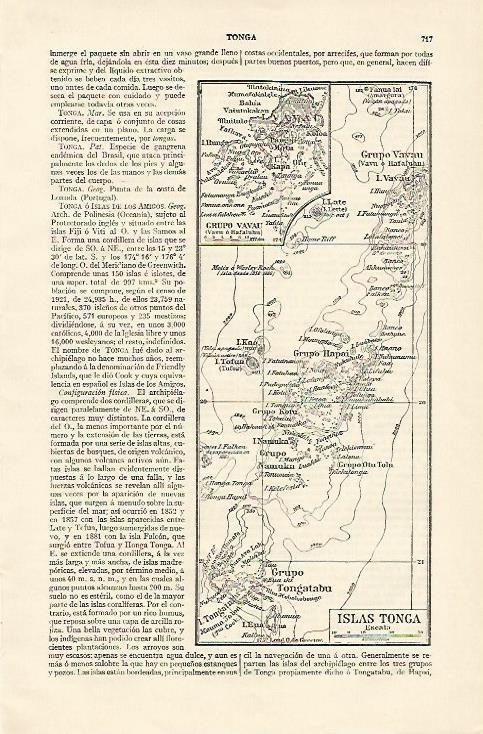 LAMINA ESPASA 1304: Mapa de las Islas Tonga