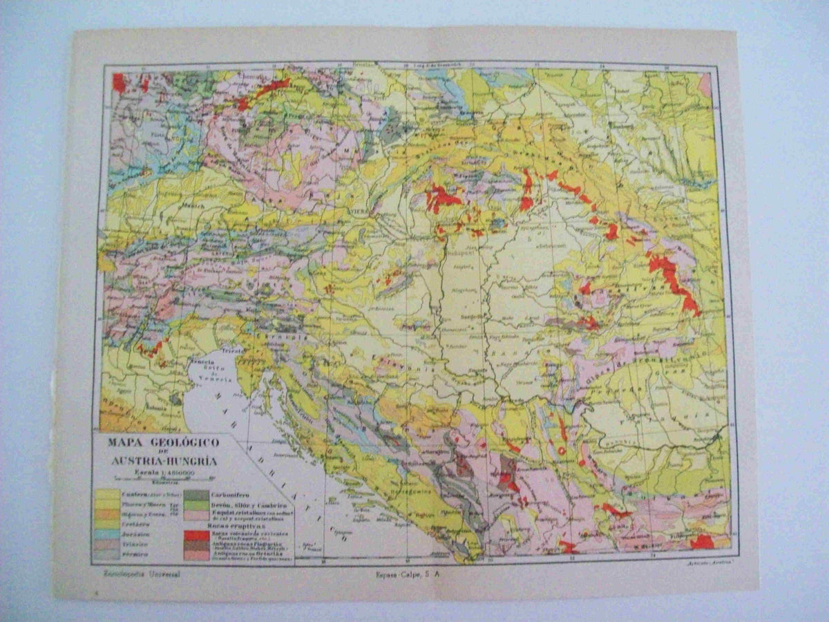 LAMINA ESPASA 13002: Mapa geologico de Austria-Hungria