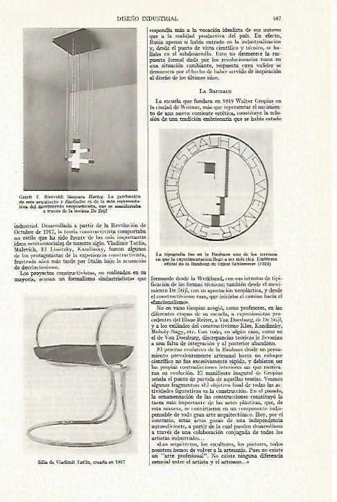 LAMINA ESPASA 13360: Lampara Hartog y silla Tatlin de 1927