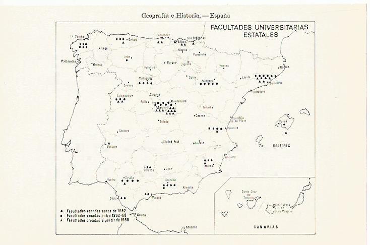 LAMINA ESPASA 13385: Mapa de las facultades Universitarias de España