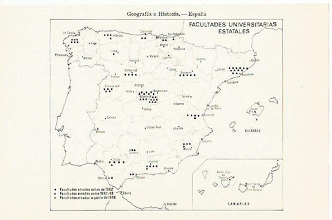 LAMINA ESPASA 13385: Mapa de las facultades Universitarias de España