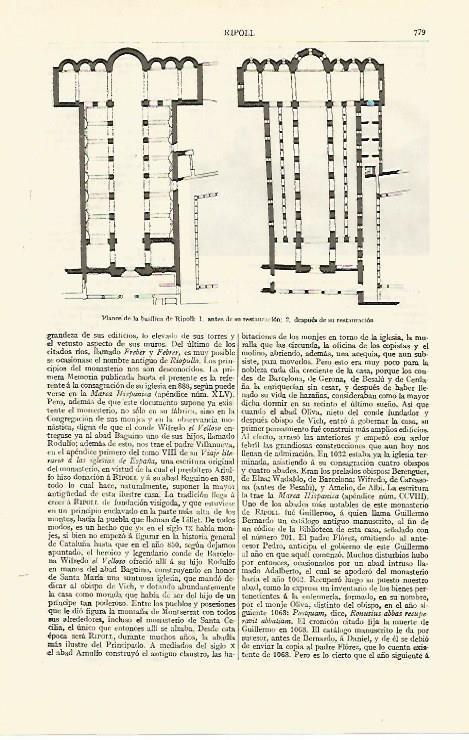 LAMINA ESPASA 13666: Plano de la basilica de Ripoll Barcelona