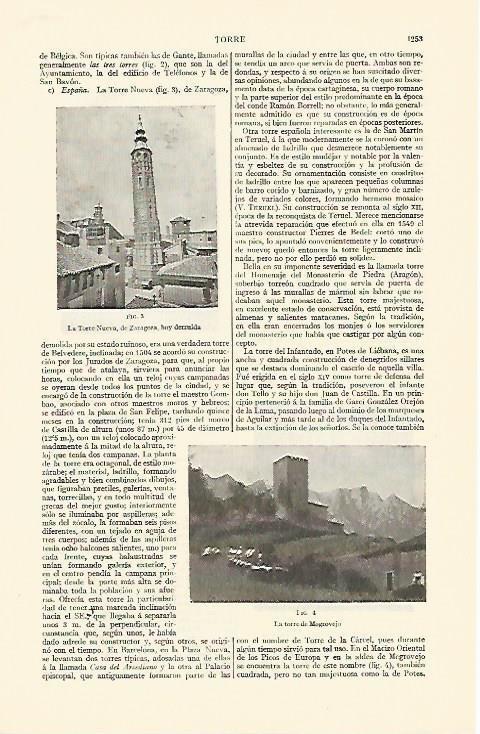 LAMINA ESPASA 1352: Torre Nueva Zaragoza hoy desaparecida