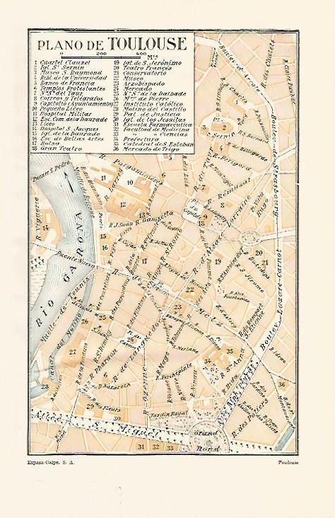 LAMINA ESPASA 1387: Plano de Toulouse Francia
