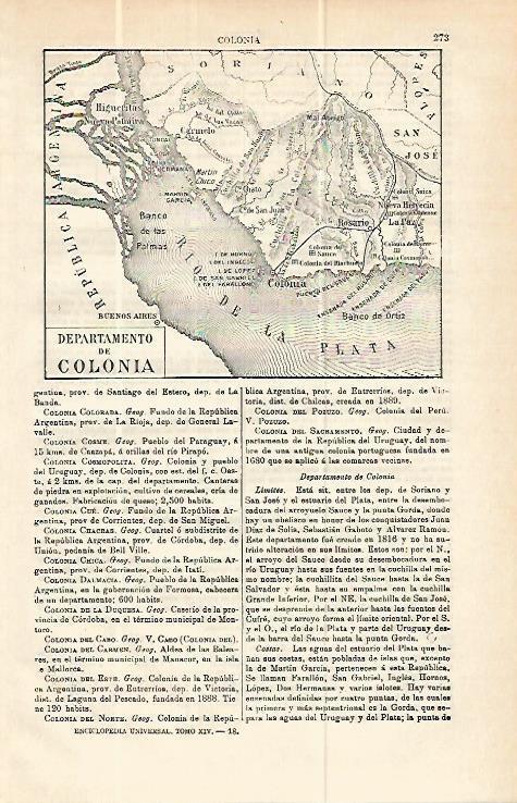 LAMINA ESPASA 13952: Mapa del departamento de Colonia Uruguay