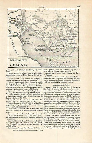 LAMINA ESPASA 13952: Mapa del departamento de Colonia Uruguay