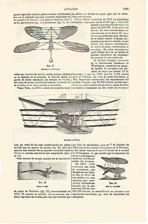 LAMINA ESPASA 13039: Helicoptero de Forianini y Aeroplano de Maxim
