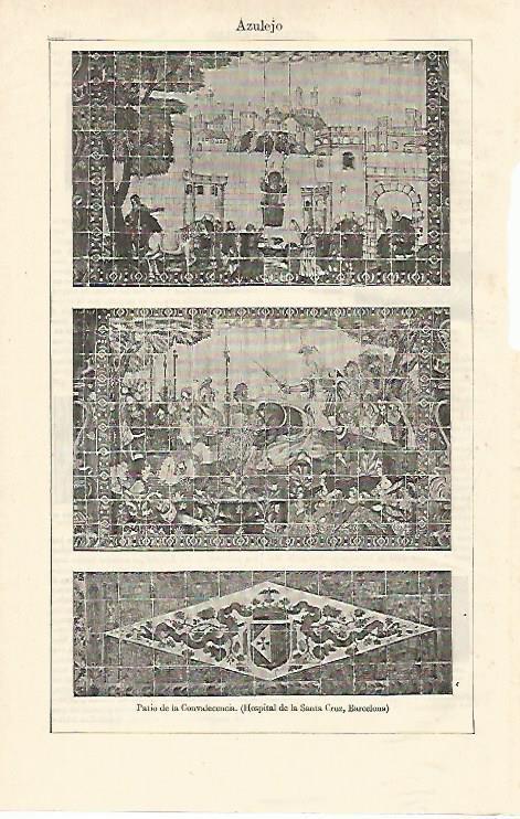 LAMINA ESPASA 13079: Azulejos del Patio de la Convalecencia del Hospital de Santa Creu en Barcelona