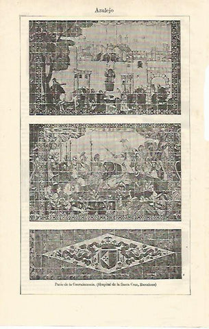 LAMINA ESPASA 13079: Azulejos del Patio de la Convalecencia del Hospital de Santa Creu en Barcelona