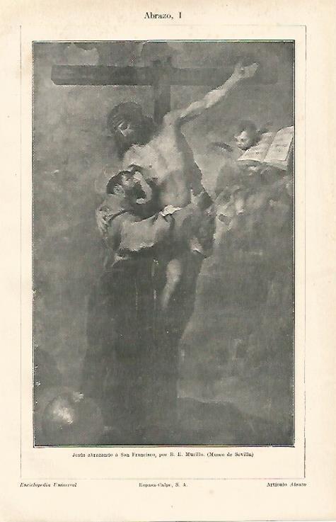 LAMINA ESPASA 13179: Jesus abrazando a San Francisco por Murillo