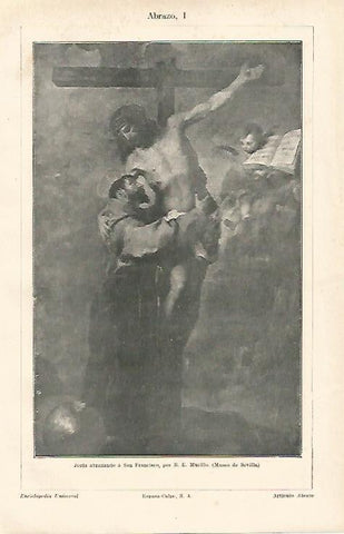 LAMINA ESPASA 13179: Jesus abrazando a San Francisco por Murillo