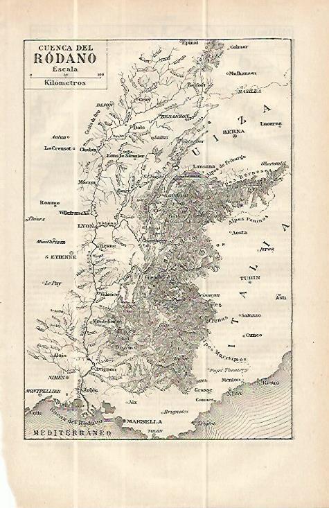 LAMINA ESPASA 13727: Mapa de la cuenca del Rodano