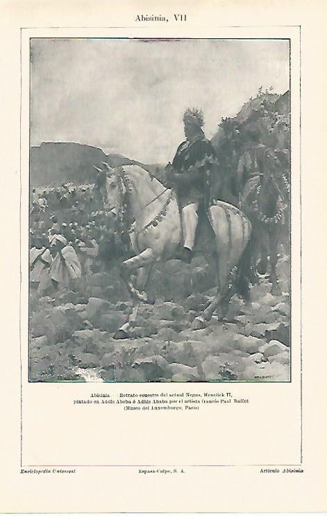 LAMINA ESPASA 13168: Retrato ecuestre de Menelick II