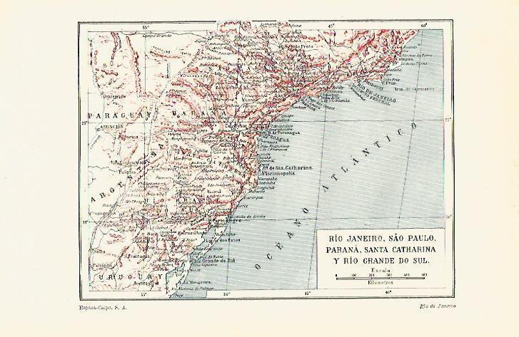 LAMINA ESPASA 13642: Mapa de Rio de Janeiro Parana Santa Catharina en Brasil
