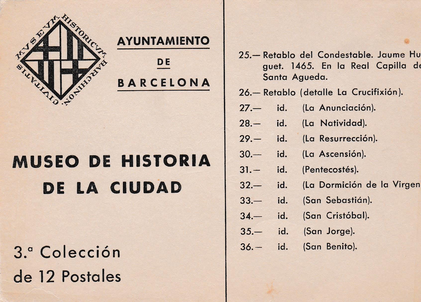 POSTAL B7071: MUSEO DE HISTORIA: LISTADO DE COLECCION DE POSTALES