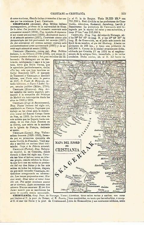 LAMINA ESPASA 29742: Mapa del fiordo de Cristiania Noruega