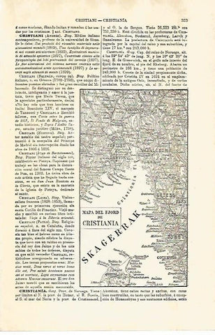 LAMINA ESPASA 29742: Mapa del fiordo de Cristiania Noruega