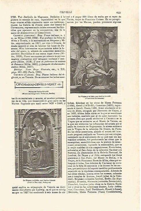 LAMINA ESPASA 29766: La Virgen y el Niño por C. Crivelli