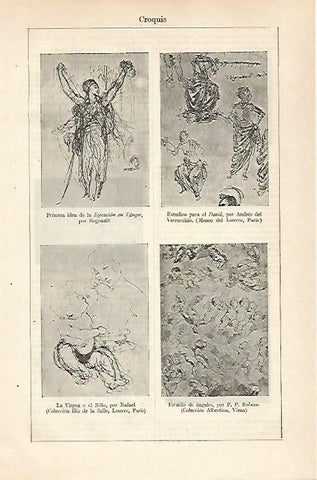 LAMINA ESPASA 29770: Croquis por Regnault Verrrocchio Rafael y Rubens