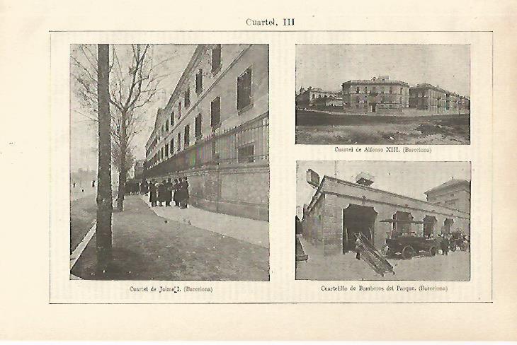 LAMINA ESPASA 29809: Cuartel de Jaime I de Alfonso XIII y de Bomberos en Barcelona