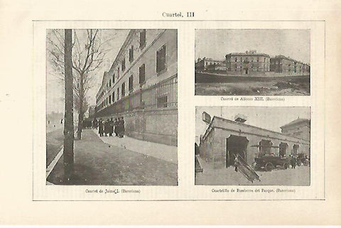 LAMINA ESPASA 29809: Cuartel de Jaime I de Alfonso XIII y de Bomberos en Barcelona