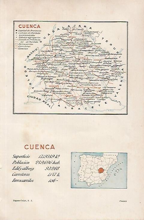 LAMINA ESPASA 29828: Mapa de la provincia de Cuenca