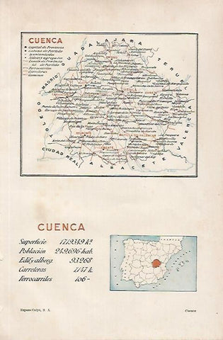 LAMINA ESPASA 29828: Mapa de la provincia de Cuenca