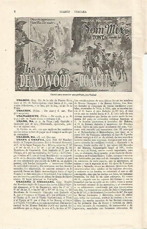 LAMINA ESPASA 29934: Cartel de Usabal para la pelicula The Deadwood Coach