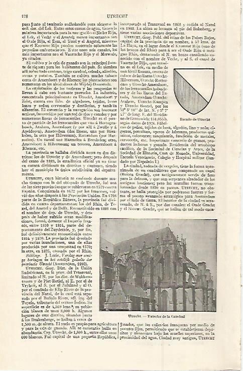 LAMINA ESPASA 29952: Escudo y Catedral de Utrech Paises Bajos