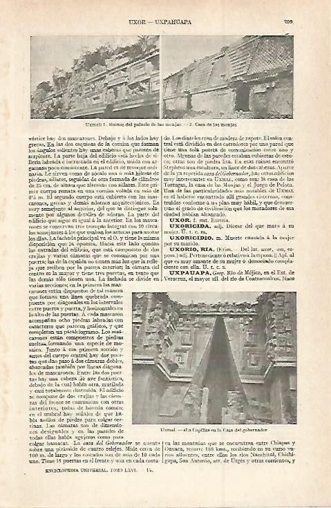 LAMINA ESPASA 29963: Ruinas del palacio y Casa de las Monjas en Uxmal Mexico