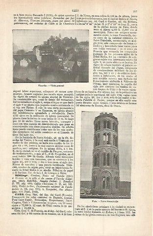 LAMINA ESPASA 29964: Vista de Uzerche y Torre Fenestrelle en Uzes