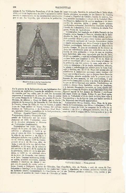 LAMINA ESPASA 29988: Nuestra Señora de la Consolacion de Valdepeñas Ciudad Real