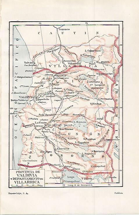 LAMINA ESPASA 30001: Mapa de la provincia de Valdivia Chile