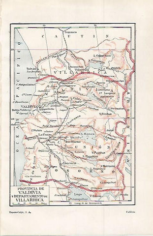 LAMINA ESPASA 30001: Mapa de la provincia de Valdivia Chile