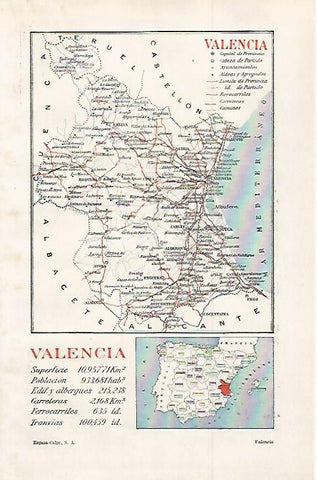 LAMINA ESPASA 30011: Mapa de la provincia de Valencia