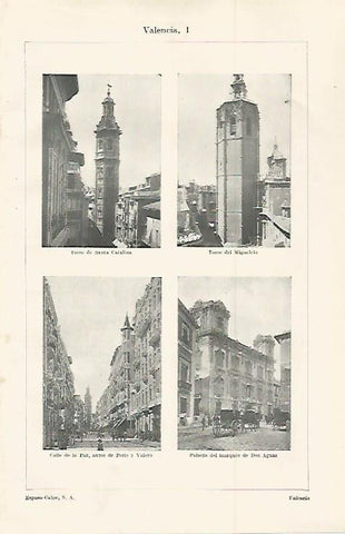 LAMINA ESPASA 30024: Torre de Santa Catalina Miguelete Calle de la Paz y Palacio del Marques de Dos Aguas en Valencia