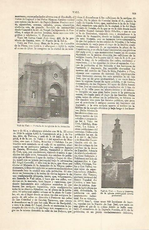 LAMINA ESPASA 30079: Iglesia de la Asuncion de Vall de Uxo Castellon