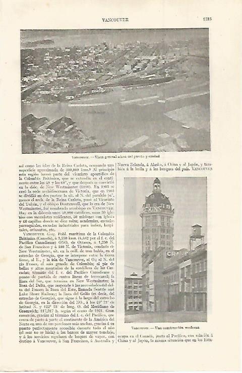LAMINA ESPASA 30158: Puerto y edificio de Vancouver Canada
