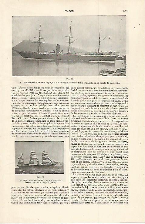 LAMINA ESPASA 30176: El transatlantico Antonio Lopez en el puerto de Barcelona