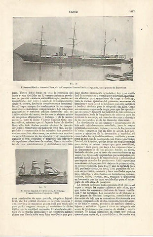 LAMINA ESPASA 30176: El transatlantico Antonio Lopez en el puerto de Barcelona