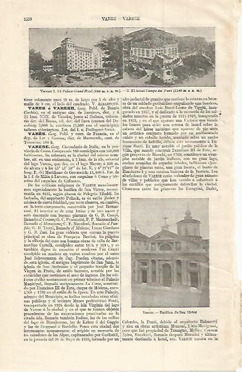 LAMINA ESPASA 30192: El Palace Grand Hotel y Hotel Campo dei Fiori en Varese Italia