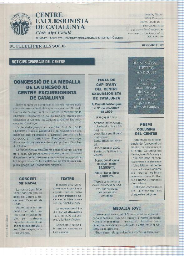 Butlleti: desembre 1999 - Centre Excursionista de Catalunya Club Alpi Catala