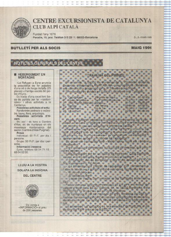 Butlleti: maig 1991 - Centre Excursionista de Catalunya Club Alpi Catala