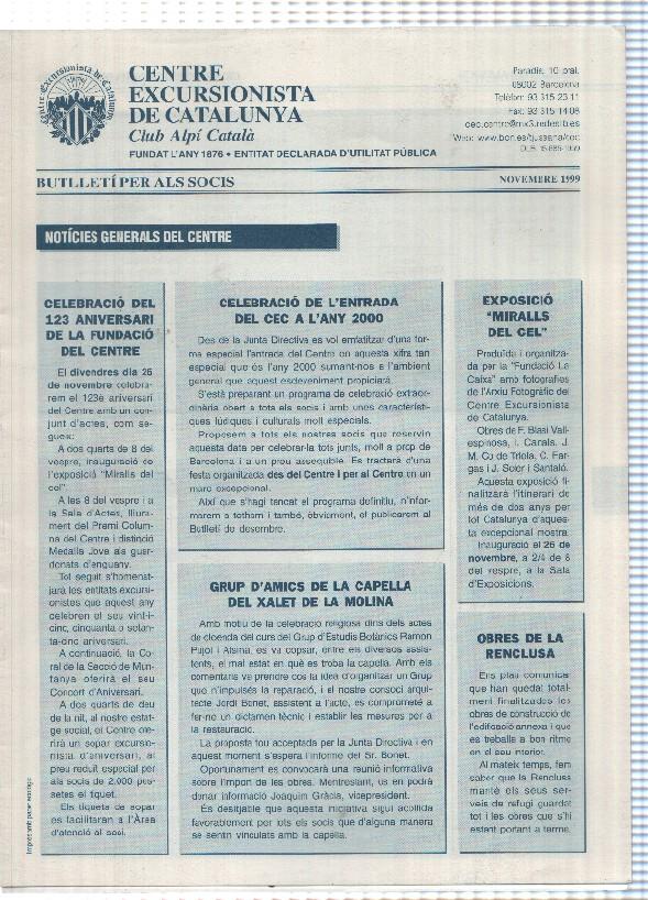 Butlleti: novembre 1999 - Centre Excursionista de Catalunya Club Alpi Catala