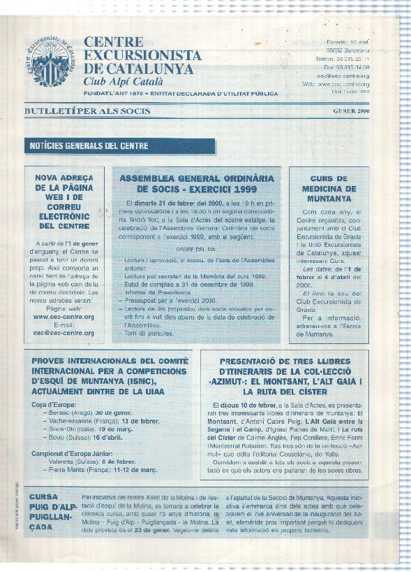 Butlleti: gener 2000 - Centre Excursionista de Catalunya Club Alpi Catala